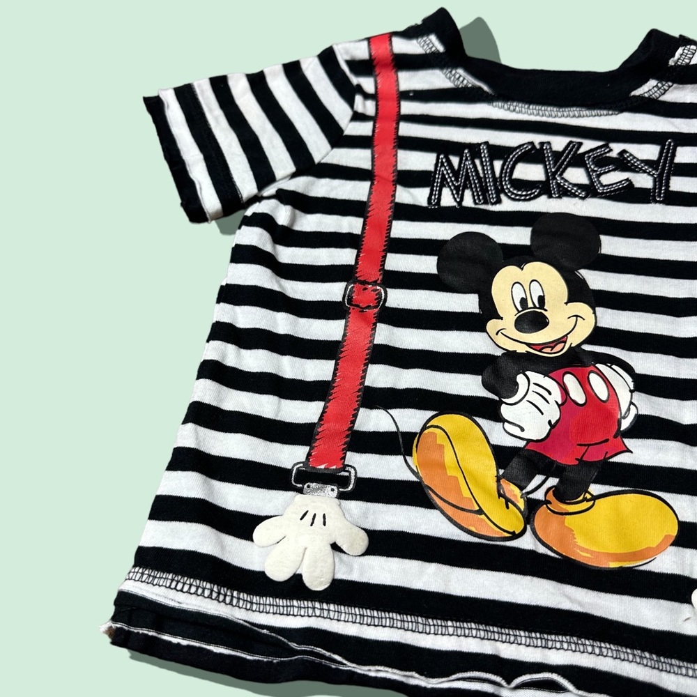NWT Toys R Us Disney Baby Mickey Mouse Black And White Stripe Suspender S/S Tee - Picture 3 of 5